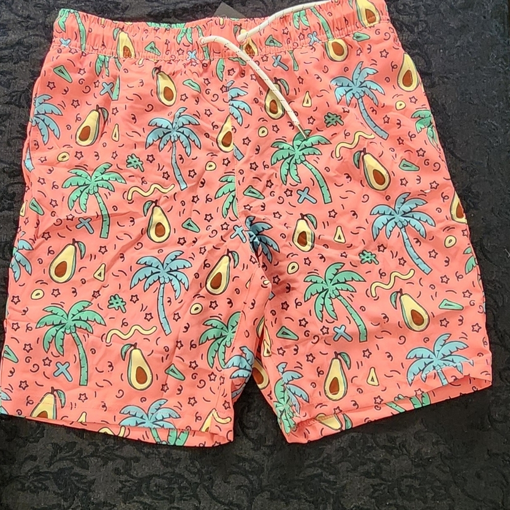 Avocado Pink and Blue Cartoon Print Swim Shorts